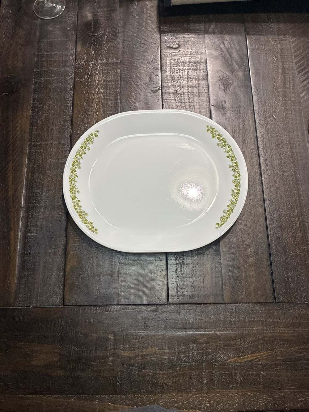 Vintage Corelle Spring Blossom Green (Crazy Daisy) Oval Serving Platter 12.25 in